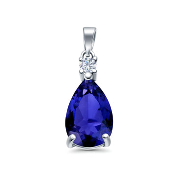 Pear Shape Simulated Blue Sapphire CZ 925 Sterling Silver Charm Pendant (21.5mm)